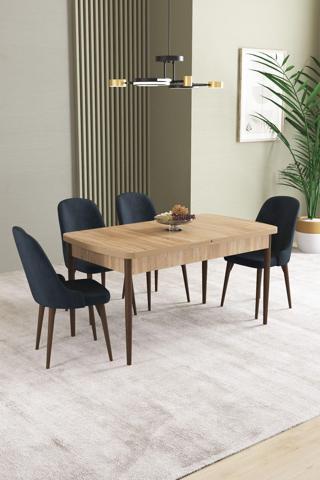 Asaella Mobilya Ikon Meşe Desen 80X132 Mdf Açılabilir Mutfak Masası Takımı 4 Adet Sandalye
