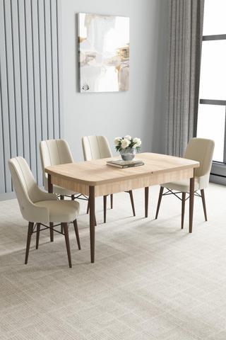 Asaella Mobilya Mayer Mdf Meşe Desen Açılabilir 70X114 Cm 4 Sandalyeli Mutfak Masası Takımı