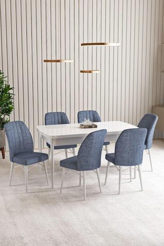 Asaella Mobilya Lara Beyaz 80 X 132 Açılabilir Mdf Mutfak Masası 6 Adet Sandalye