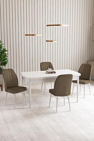 Asaella Mobilya Vien Beyaz 80 X 132 Açılabilir Mdf Mutfak Masası 4 Adet Sandalye