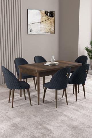 Asaella Mobilya Milas Barok Desen 80X132 Mdf Açılabilir Yemek Masası Takımı 6 Adet Sandalye