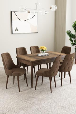 Asaella Mobilya Mabel Barok Desen 80X132 Açılabilir Yemek Odası Takımı 4 Sandalye, 1 Bench