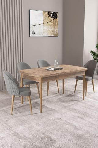 Asaella Mobilya Milas Atlantik Çam 80X132 Mdf Açılabilir Mutfak Masası Takımı 4 Adet Sandalye