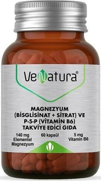 Venatura Magrnezyum (Bisgrlisinat+Sitrat) Ve P5P (Vitamin B6) 60 Kapsül