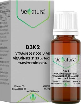 Venatura Vitamin D3 Ve Menaquinon 7 (11,25 Mcgr) Takviye Edici grıda 20 ml