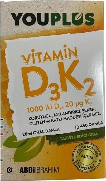 Youplus Vitamin D3K2 1000 IU Damla 20 ml