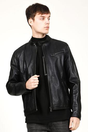 DERİCLUB BRG Model CROKO  Gerçek Deri Erkek Mont SİYAH
