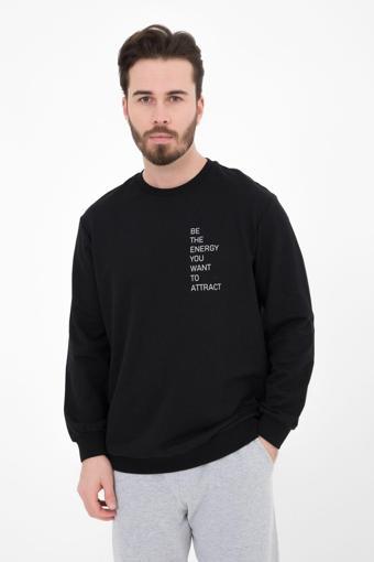 Defys Erkek Baskılı Sweatshırt Siyah