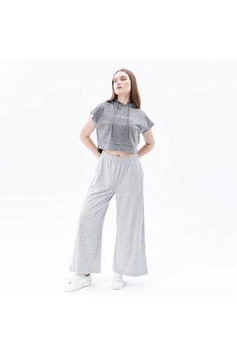 Defys Kadın Oversize Bol Paça Pantolon Gri Melanj