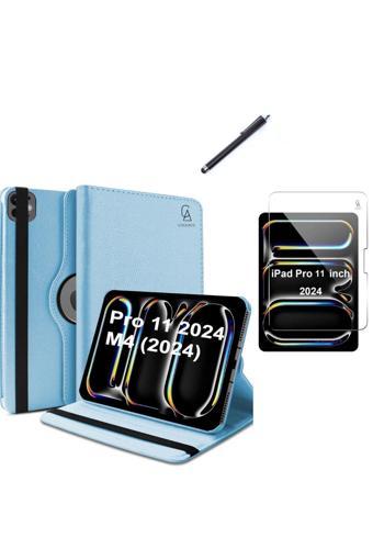 20068310 Apple İpad Pro 11 2024 M4 Uyumlu A2836 A2837 Dönebilen Tablet Kılıfı + Ekran Koruyucu + Tablet Kalem