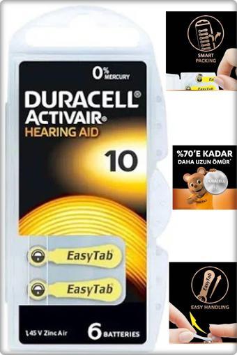 Duracell No.10 Kulaklık Pili & İşitme Cihazı Pili ( 6'Lı : 1 Paket )