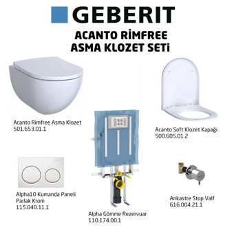 Geberit Acanto Rimfree Alpha10 Soft Asma Klozet Seti - Beyaz