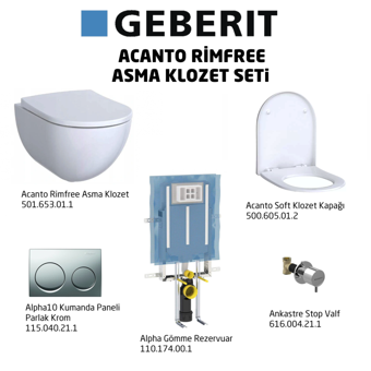 Geberit Acanto Rimfree Alpha10 Soft Asma Klozet Seti - Parlak Krom