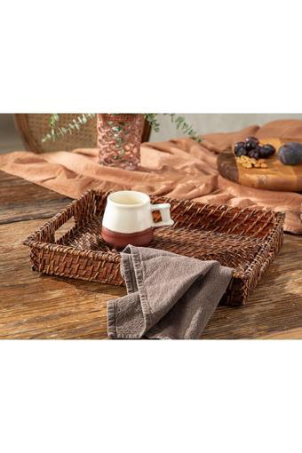 Lana Rattan Tepsi 40x30 Cm Kahve
