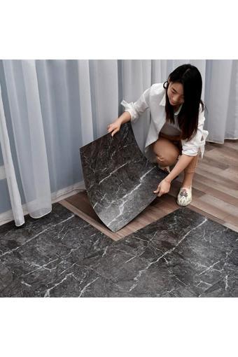 Doori Yapışkanlı Gri Mermer Desenli Kalın Pvc Yer Kaplama Döşeme 60*60 Cm (4 Adet) 1,44Mt2