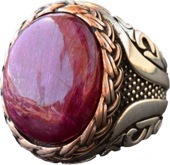 Gerçek Doğal Cabochon Yakut Taşı, Yakut Yüzük, Sterlin Gümüş Erkek Yüzüğü, Pembe