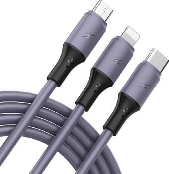 Native Audio 1.2 Metre 3 Uçlu (Micro Usb, Type-c, Iphone) Mor Renkli Şarj Kablosu