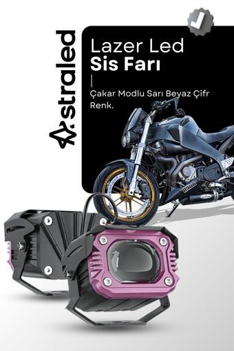 Astraled 2 Adet Motosiklet Modlu Lazer Led Sis Farı Çift Renk Beyaz Sarı Ultra Güçlü Sis Farı