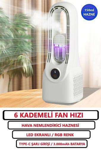 6 Kademeli Güçlü Fan Hızı / Ultrasonik Nemlendirici Renkli Işıklı Hazne / 3.000MAH Batarya/vantilatör/fan