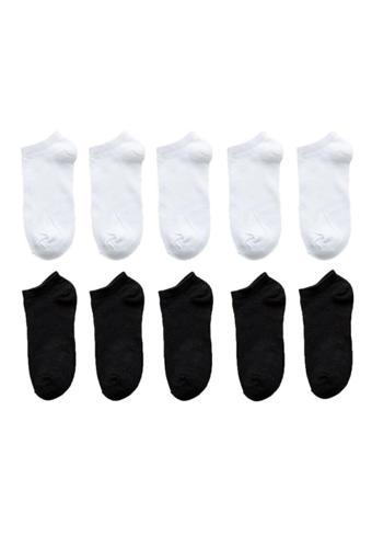 Pi Giyim Unisex 10 Çift Koton Ekonomik Siyah + Beyaz Renk Patik