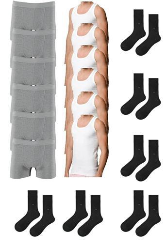 Pi Giyim Ekonomik 18'Li Paket Erkek Iç Çamaşır Seti 6 Atlet 6 Adet Boxer 6 Adet Çorap