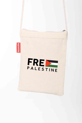 Geleneksel Filistin "Free PALESTINE" Ve Flaglı Dijital Baskılı Askılı Kanvas Bez Fermuarlı Çanta 18* B330011