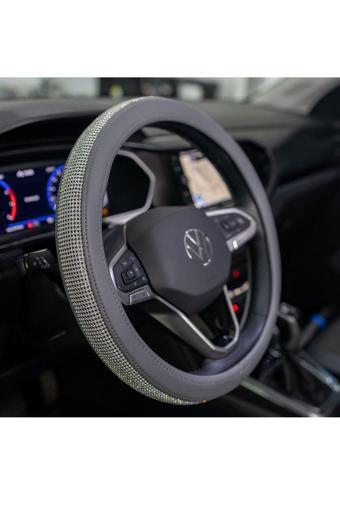 Plusoto Nissan Micra Uyumlu Plus Diamond Serisi Gri Taşlı Geçmeli Direksiyon Kılıfı