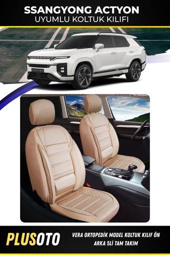 Plusoto Ssangyong Actyon Uyumlu Vera Serisi Bej Oto Koltuk Kılıfı 5Li Takım Set M-944