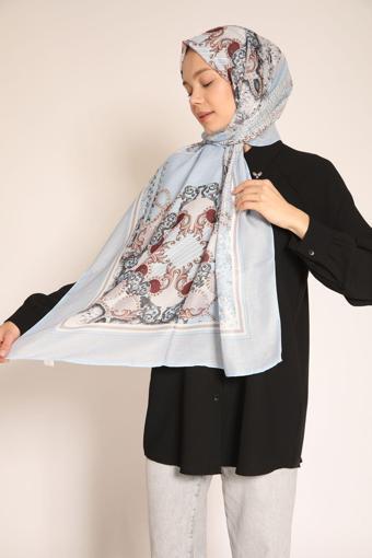 Dia Vela Bebe Mavi Zincir ve Barok Desenli Soft Şal – Zarif ve Modern Dokunuş