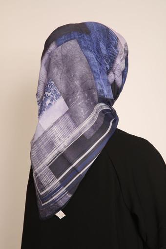 Lacivert-Mor Geometrik Desenli Eşarp | Modern ve Şehirli Stil
