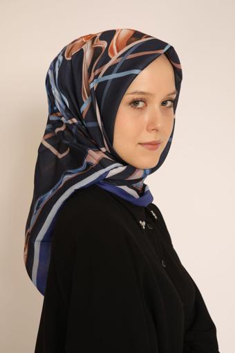 Geometrik ve Soyut Desenli Lacivert Eşarp | Modern Stil Dokunuşu Göz Alıcı ve Zarif