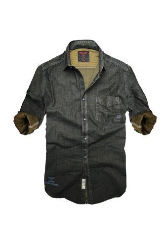 Slim Fit Saf Pamuk Denim Kumaş Kot Gömlek--koyu Karışık--