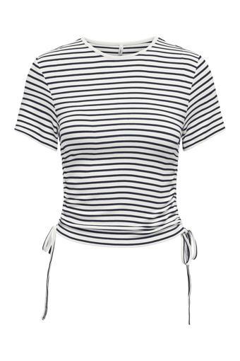 Only Onldevin Slim Fit Bisiklet Yaka Çizgili Büzgü Detaylı Bayan T Shirt 15346302 LACİVERT-KREM