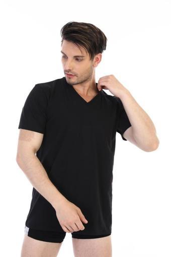 Çift Kaplan Erkek Süprem V Yaka Fanila Atlet Tişört Siyah 945