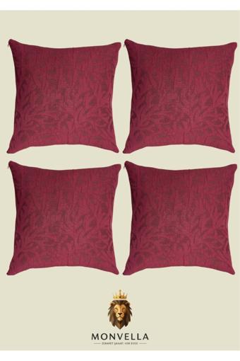 Monvella Desenli Kırlent Kılıfı 4'Lü Bordo | 40X40 Yumuşak | Gizli Fermuarlı | 30 Yıkanabilir