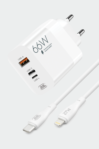 Subzero SG90 66W USB+PD+Ligtning + Type-C to Lightning Kablo Turbo Hızlı Şarj Cihazı Seti