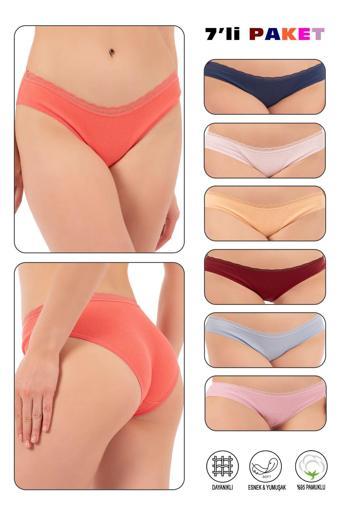 Kadın Likralı Ribana Dantelli 7'li Slip Külot | 27037