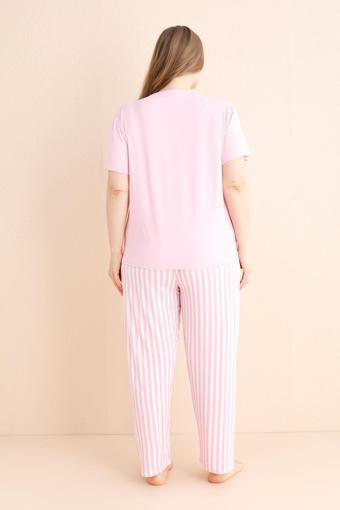 Bisiklet Yaka Battal Pijama Takım | Pudra 50502-19