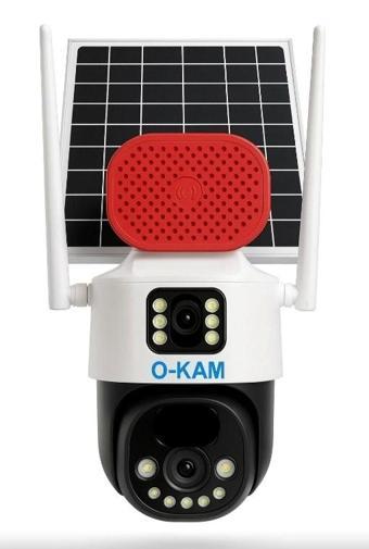 O-KAM Pro 7015 Wi-Fi 360? Güneş Enerjili 5MP 1 Sabit 1 Hareketli Gece Görüşlü Sirenli Akıllı Kamera 
