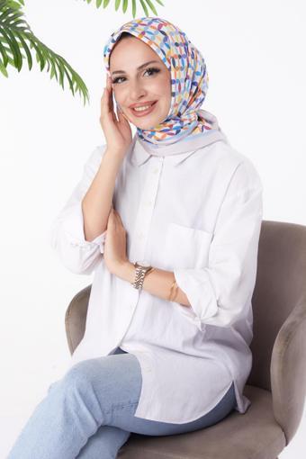 Desenli Eşarp Pudra - 26155
