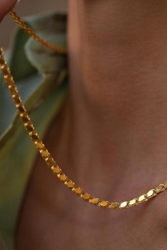 14 Ayar Altın Pullu Kalın Halep Zincir Kolye