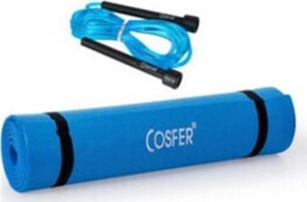 Cosfer 2'li Lüx Pilates Mavi Set Atlama Ipi Ve 6,5 Mm Mat Mavi