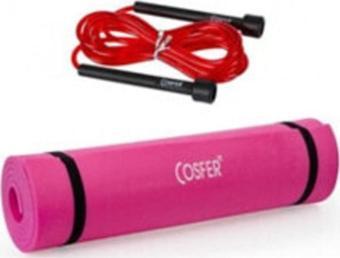 Cosfer 2'li Lüx Pilates Mavi Set Atlama Ipi Ve 6,5 Mm Mat Pembe