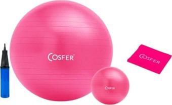 Cosfer 4'lü Pilates Seti 65 Cm Ve 20 Cm Top Pilates Topu Pilates Bandı Pompa Egzersiz Pilates Seti Pembe