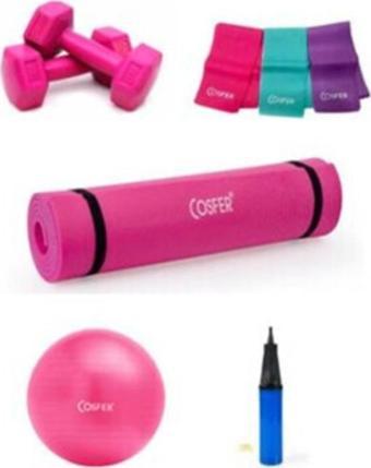 Cosfer 5'li Lüx Pilates Seti 5li Set Pembe