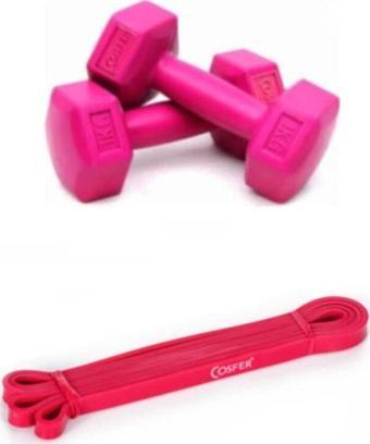Cosfer Pilates Egzersiz Seti ( 1 Kg *2 Adet Dambıl, 13mm Latex Direnç Bandı Güç Bandı) Çok Renkli