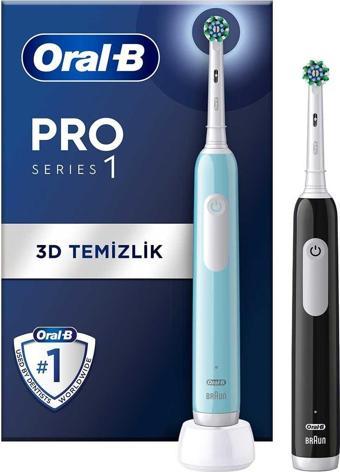 Oral-B Pro Series 1 Elektrikli Diş Fırçası Siyah - Mavi 2 Adet + 2 Diş Fırçası Başlığı