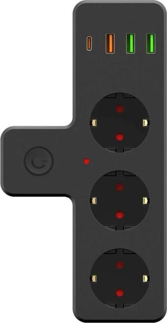 Zuidid FTR-12 3'lü Termal Akım Korumalı Priz 3 USB + 1 Type-C 20W PD Giriş
