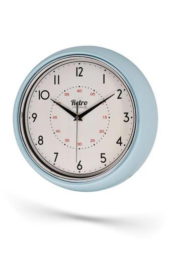 New-Max Premium Serisi Retro Tasarım Metal Kadranlı Bombeli Cam Özellikli 30 cm Ev ve Ofis Saati Mavi