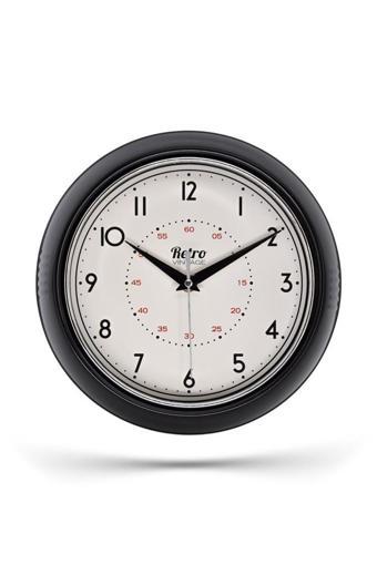 New-Max Premium Serisi Retro Tasarım Metal Kadranlı Bombeli Cam Özellikli 30 cm Ev ve Ofis Saati Siyah